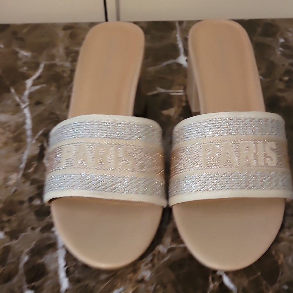 Madden Girl Cream Mules with Sparkling Strap